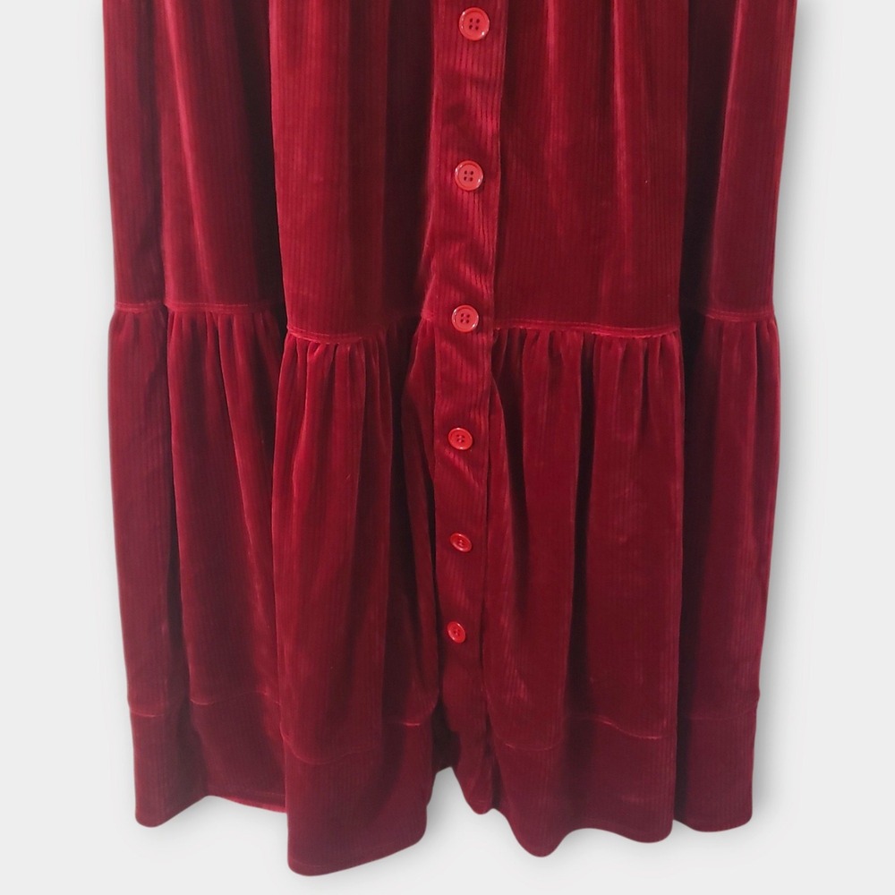 NWT Halara Corduroy Tiered Button Front Maxi Skirt Pockets High Waisted Red Sm - Picture 5 of 12